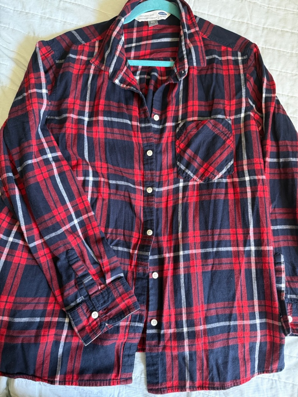 Old Navy Red and Navy Plaid Button-Down soft flannel Shirt